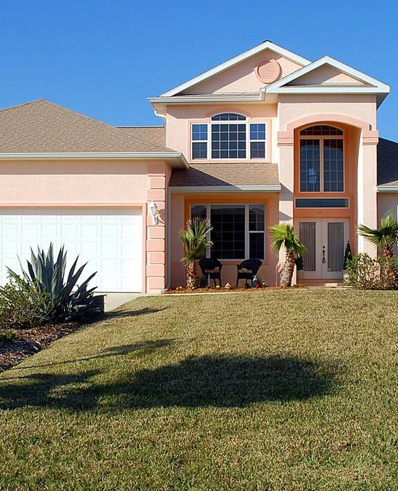 pink house with white trim